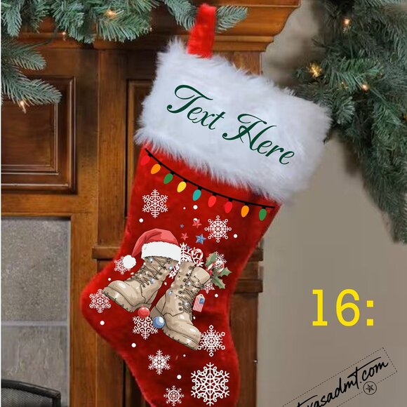 Personalized Merry Christmas Stocking Name/Custom Red Plush with Printed Lights - Picture 14 of 16